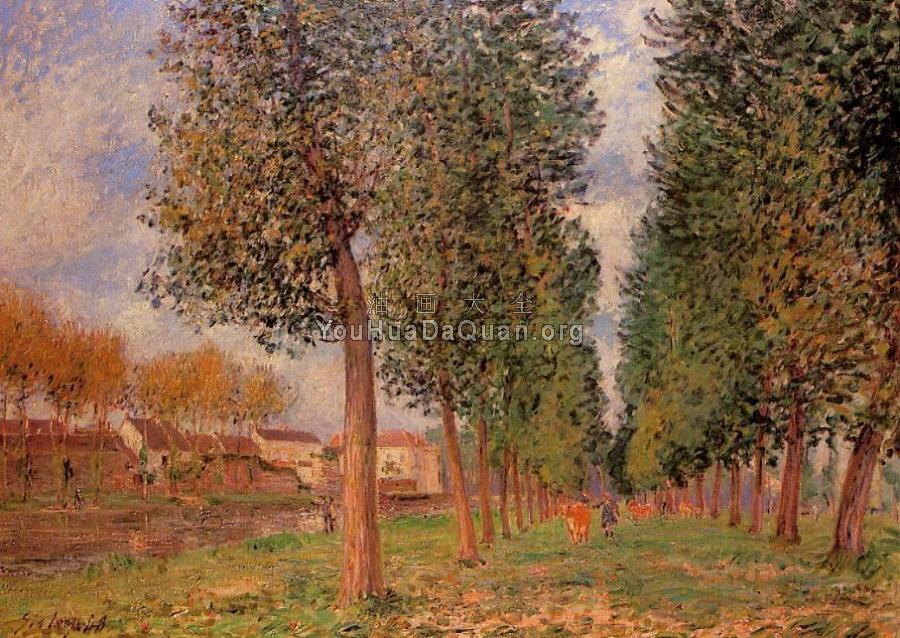 Lane of Poplars at Moret, Cloudy Morning - 阿尔弗莱德·西斯莱